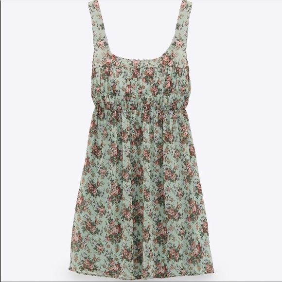 New Zara Floral Dress Green S - Picture 6 of 9